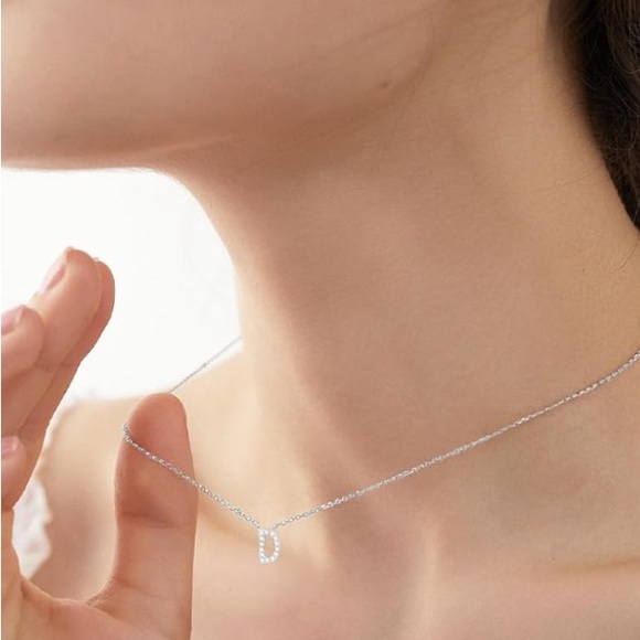 Diamond Moissanite Pave Initial Letter “D” Dainty Chain Adjustable Necklace - D - Picture 5 of 8